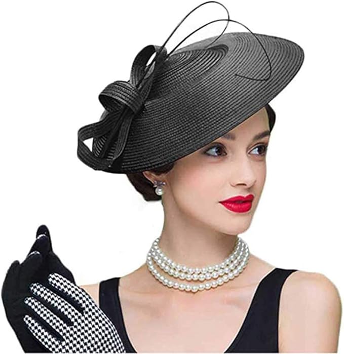 Amazon Fadves ウェディングハット レディース ピルボックスハット ヘッドドレス 髪飾り プリンセスハット 麦わら帽子 ヘアバンド 貴族 ダンス パーティー 結婚式 披露宴 ブラック ヘアバンド ターバン 通販