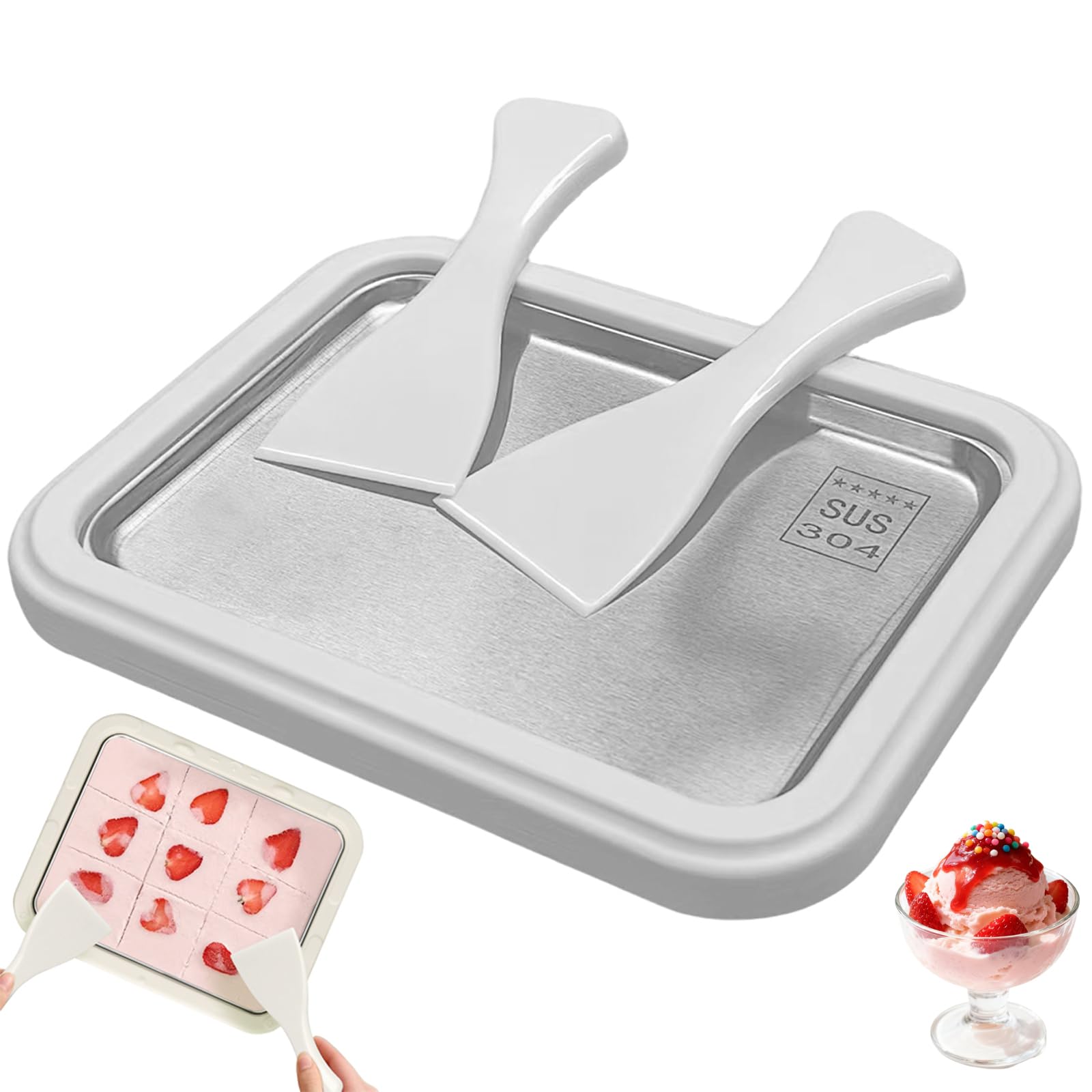 Rolled Ice Cream Maker Kit At-Home Instant Freeze Plate with 2 Scrapers 9 7 inch DIY Stainless Steel