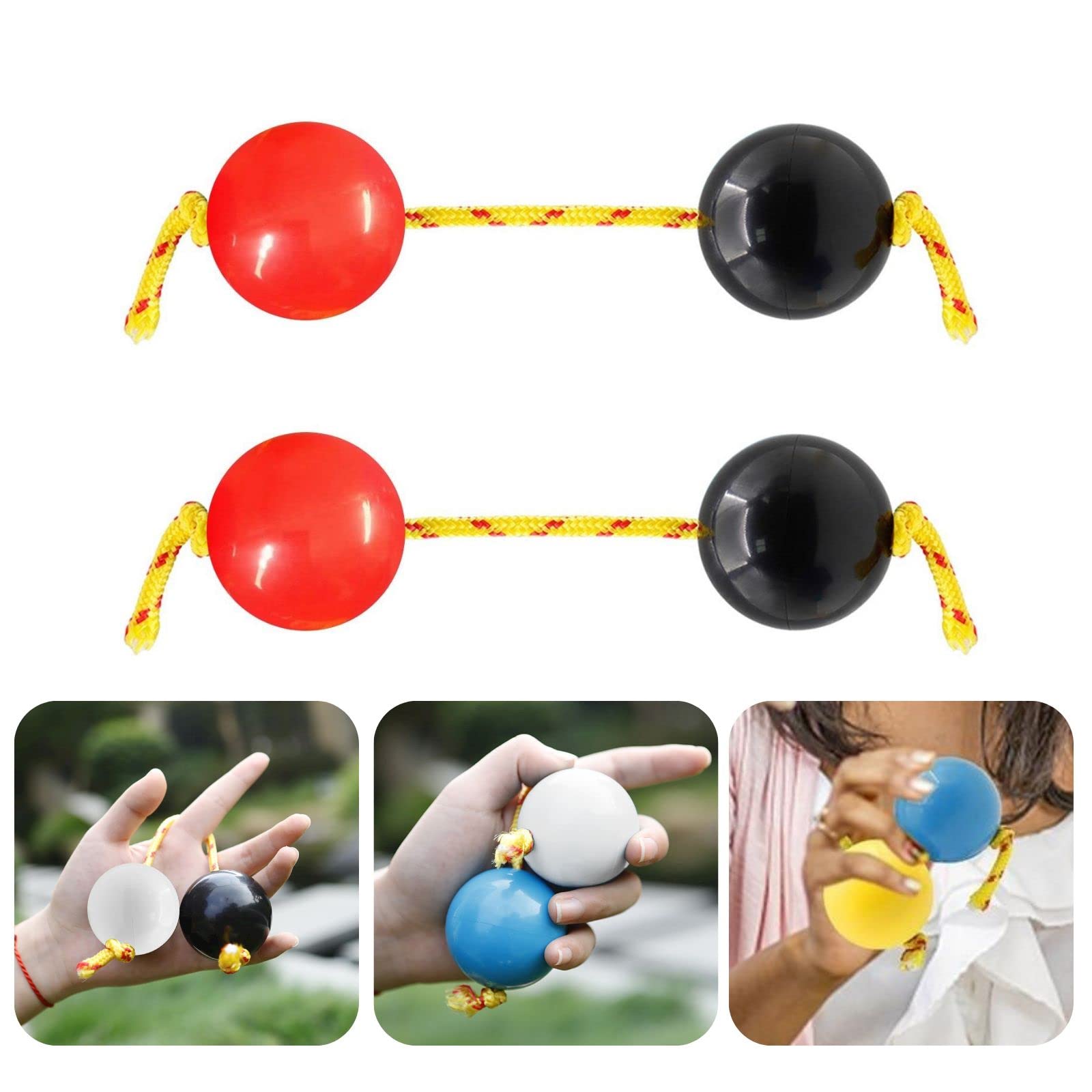 Aslatuas Rhythmic Ball Kashaka Instrument, 2 Pairs Durable ABS Kashaka Music Egg Shaker, Double Pumpkin Easy to Play for Adults and Teenagers at Parties, Shows (Red+Black)