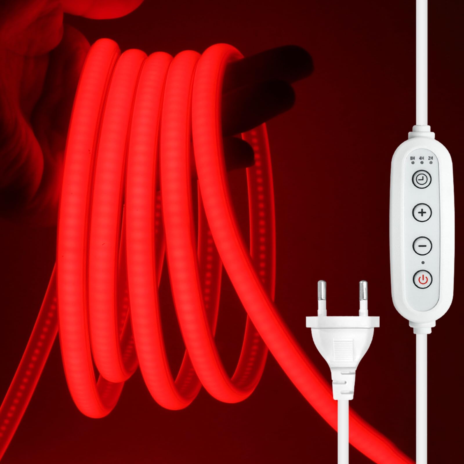 XUNATA Tira LED COB 220V 288 LEDs/m Impermeable IP65 con Regulador y Temporizador 2H/4H/8H Corte cada 50cm Interior y Exterior (20m, Rojo)