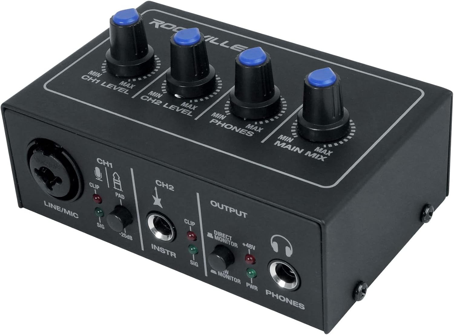 Rockville ROCK-U MINI 2x2 USB Audio Interface, 24 Bit 192kHz, Phantom Power, Bus-Powered, for Home Studio Recording and Podcasting