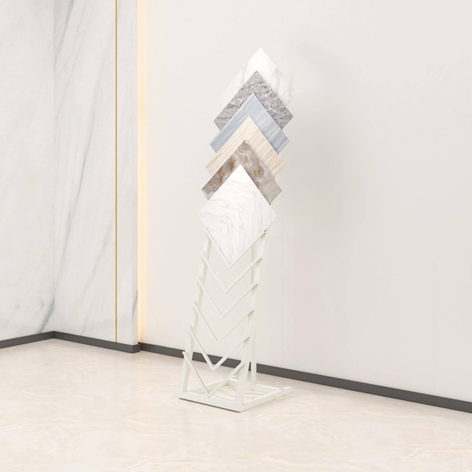 Expositor de baldosas cerámicas de Metal Blanco de pie - Soporte Grande de una Sola Fila para muestras de Materiales de construcción, Soporte para baldosas y Expositor, solución de exhibició