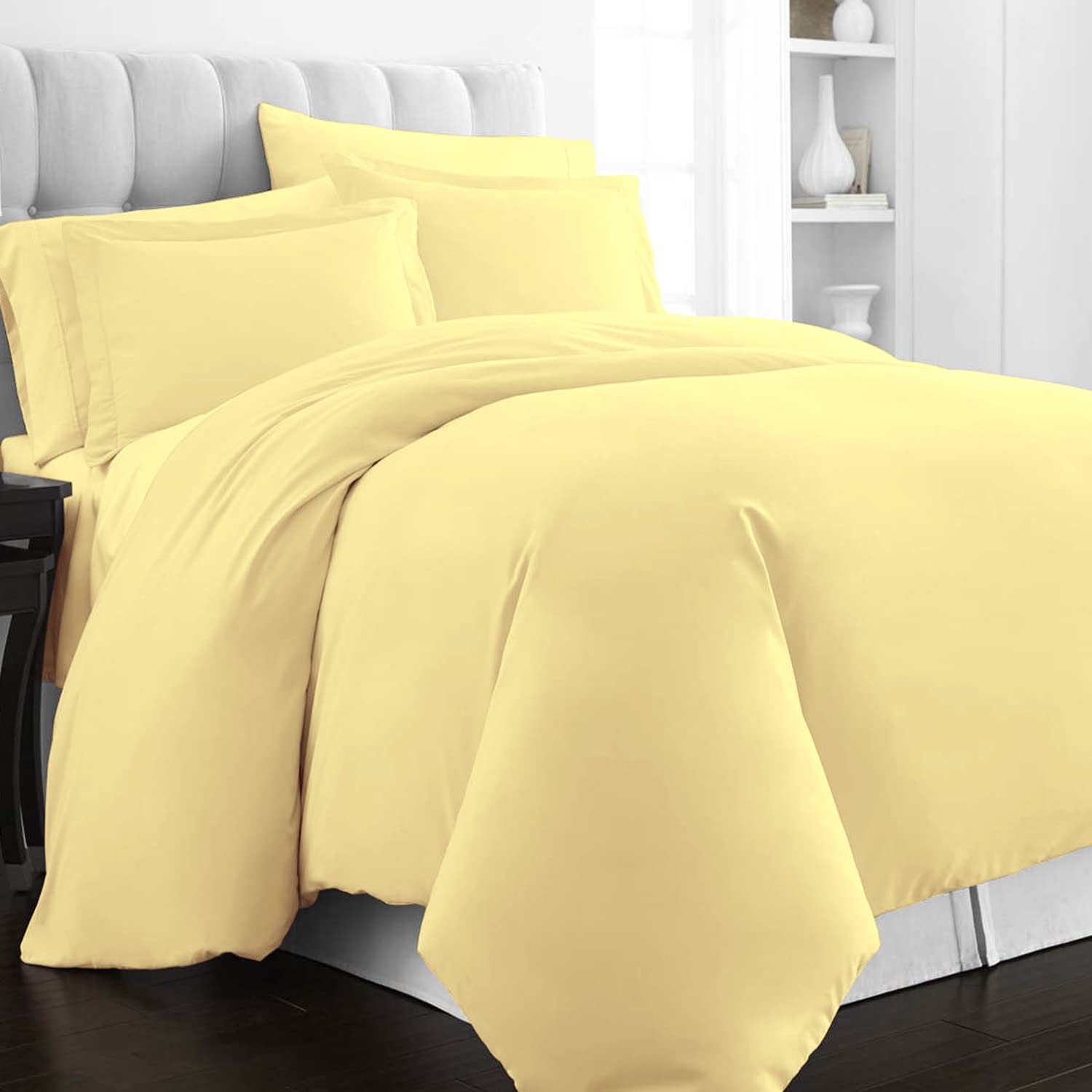 Pizuna Pure 100% Cotton Double Duvet Cover 200x200 cm Mellow Yellow, 400 Thread Count Cool Breathable Long Staple Cotton Sateen Weave Quilt Cover & 2 Pillowcases (Mellow Yellow Bedding Set)