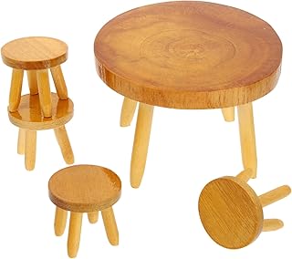 Toddmomy Casa De Bonecas Mesa E Cadeiras Cadeira Em Miniatura Jogos Infantis Conjuntos De Ornamentos 1 Conjunto Mesa Em Miniatura Banquinho De Madeira Mini Cadeiras De Mesa