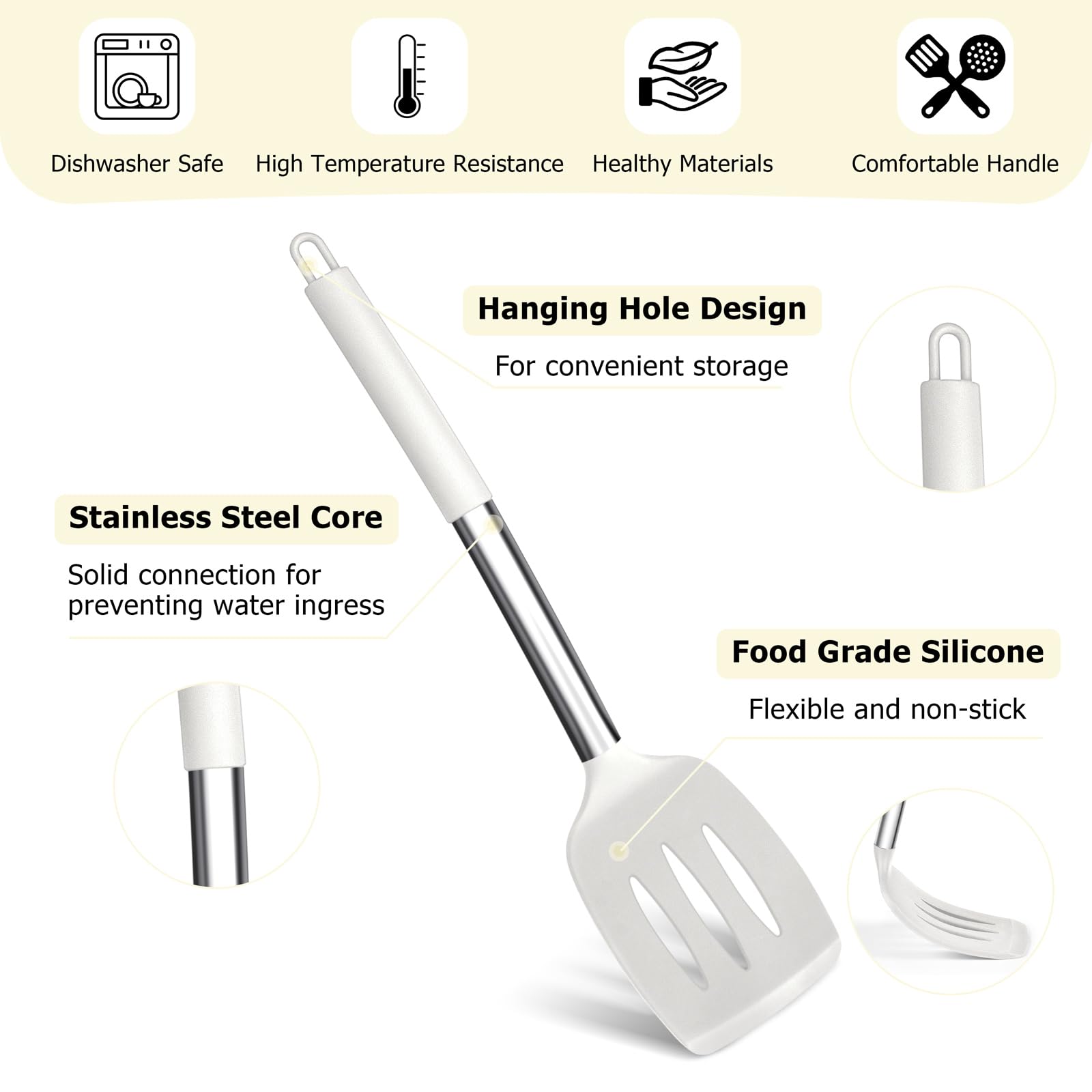 HaWare Kitchen Utensils Set, 6 Pcs Silicone White Cooking Utensils Include Ladle Turner Spoon Pasta Server - Image 3