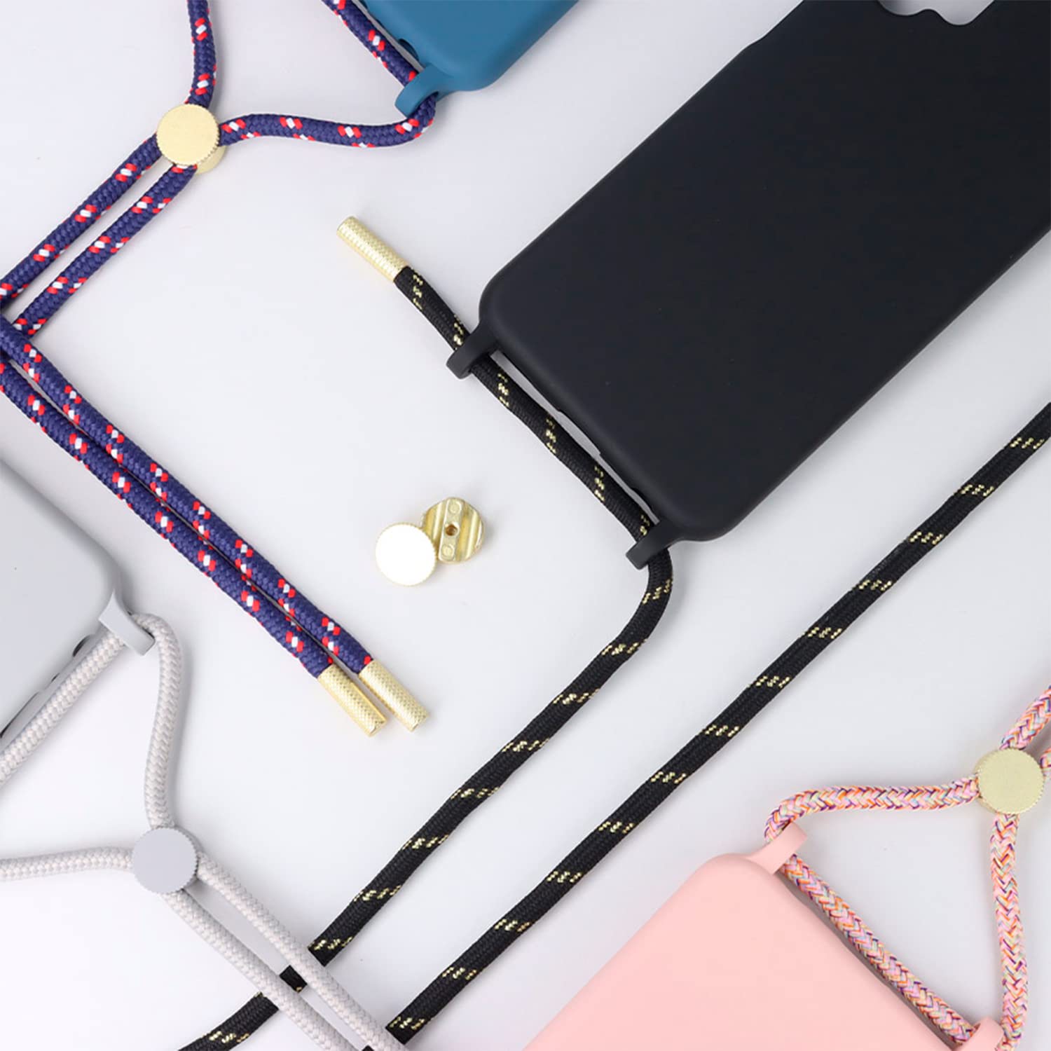 Ciondolo cordino + adattatore per cellulare [accessorio di moda] ciondolo cordino per cellulare e accessori [ciondolo per cellulare colorati] compatibile con quasi tutti i modelli di telefono (nero