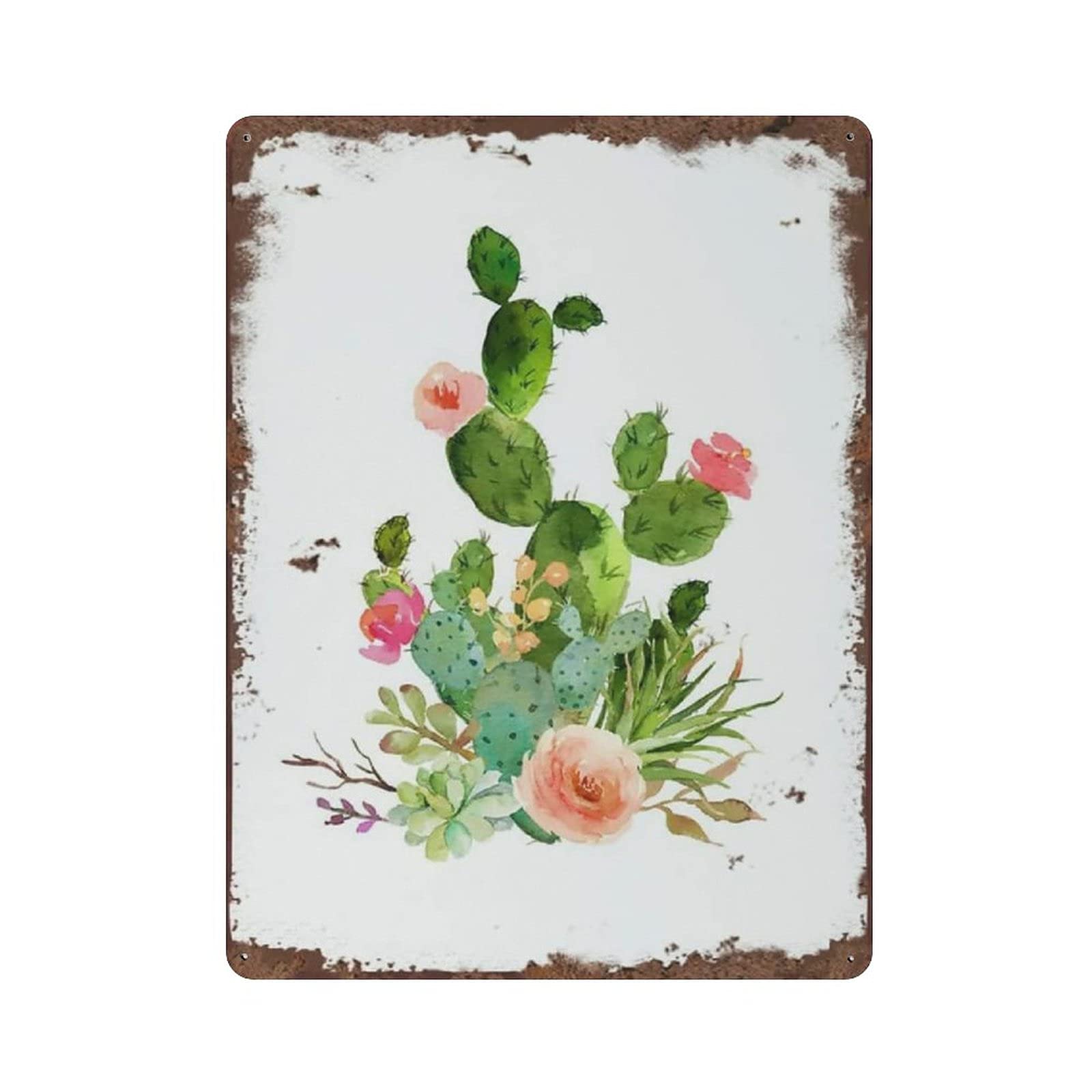 Metal Tin Sign Cactus Bouquet Vintage Tin Poster Metal Sign Wall Decoration Country Kitchen Home Garage Decor 16"x12"