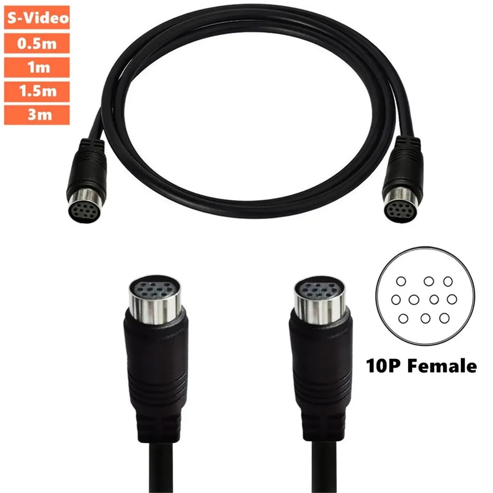 Mini DIN 10-pinowy męski na żeński/męski na męski/żeński do żeńskiego kabel audio do odbiornika telewizyjnego, monitora, projektora, odbiornika audio (M do M, 0,5 m)