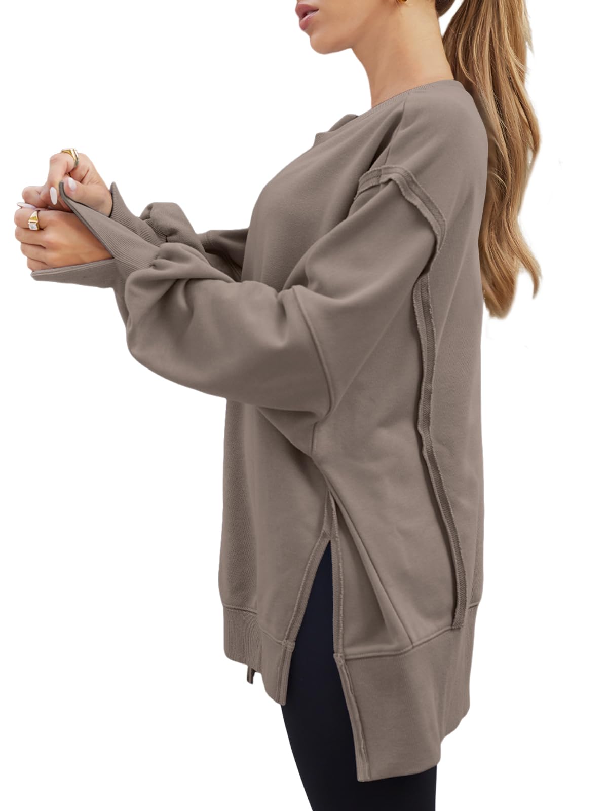 Damskie bluzy oversize z okrągłym dekoltem swetry zimowe koszule z długim rękawem modne bluzy z kapturem 2024 jesienne stroje modne ubrania