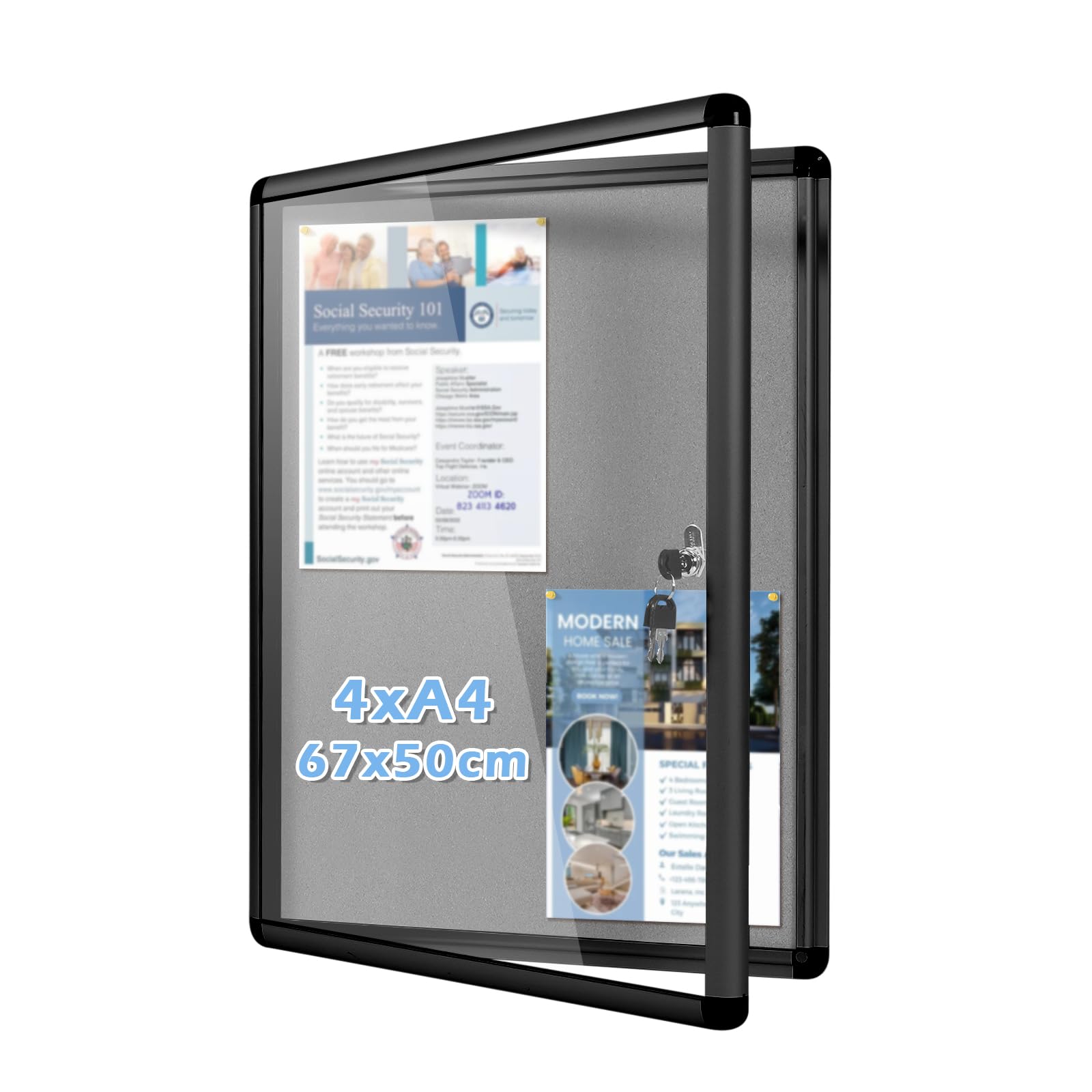 Bacheca Con Serratura Swansea 360x270 Mm – Feltro Blu, Antimanomissione Per Ufficio, Scuola E Casa (Include 3 Chiavi)