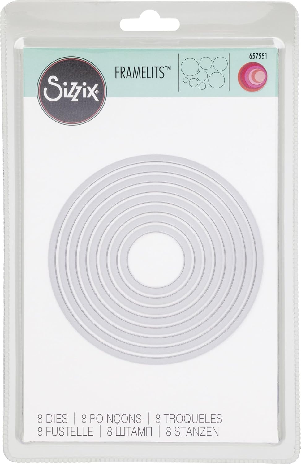 Sizzix Framelits Set di Fustelle in Metallo per Lavori di Carta di Precisione, Biglietti e Scrapbooking - Cerchi - 8 Pezzi
