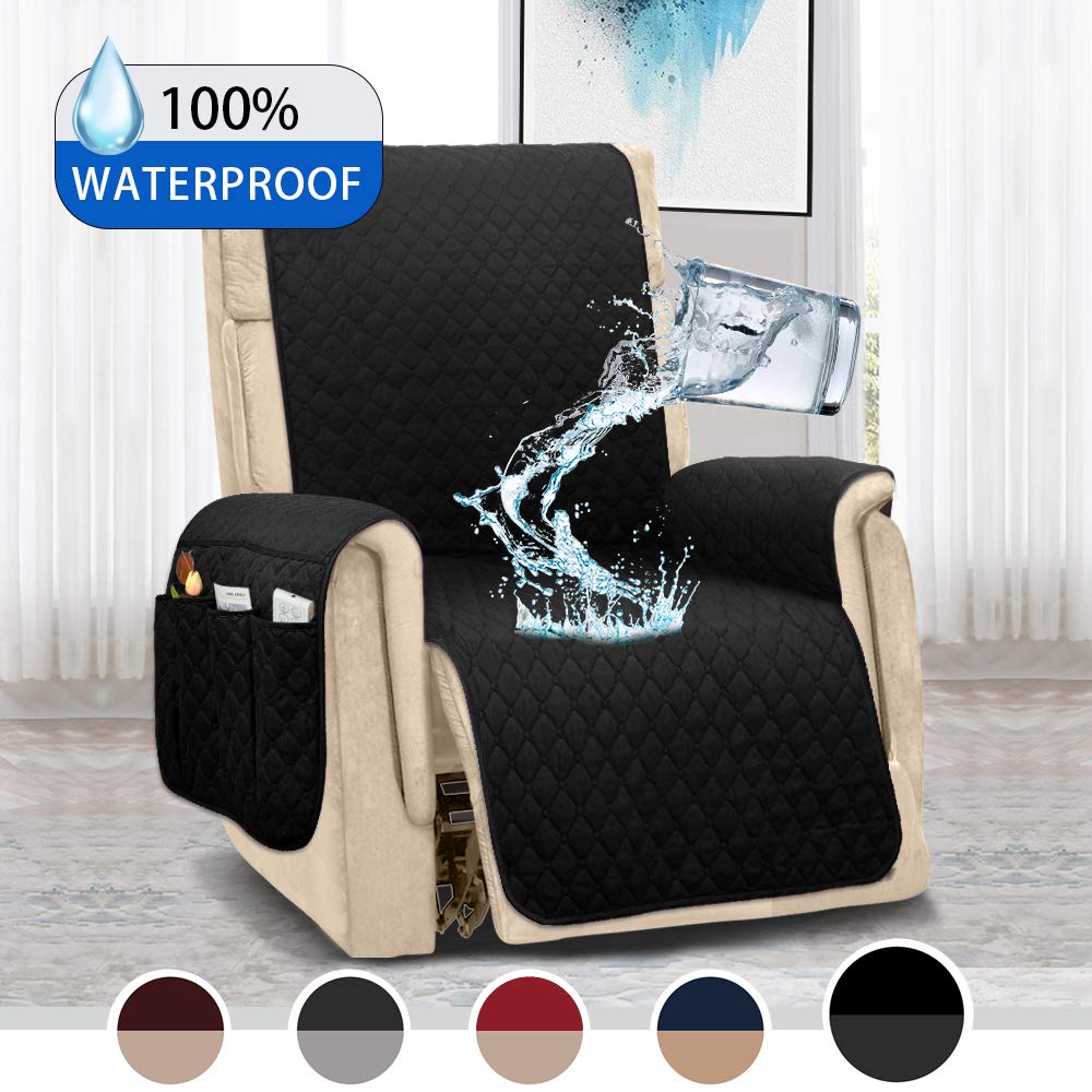 Reversible Oversized Recliner Chair Cover,Waterproof Recliner Slipcover with 3 Inch Strap,Machine Washable Recliner Cover for Dogs,Kids,Pets(Recliner Oversize:Black/Dark Grey)