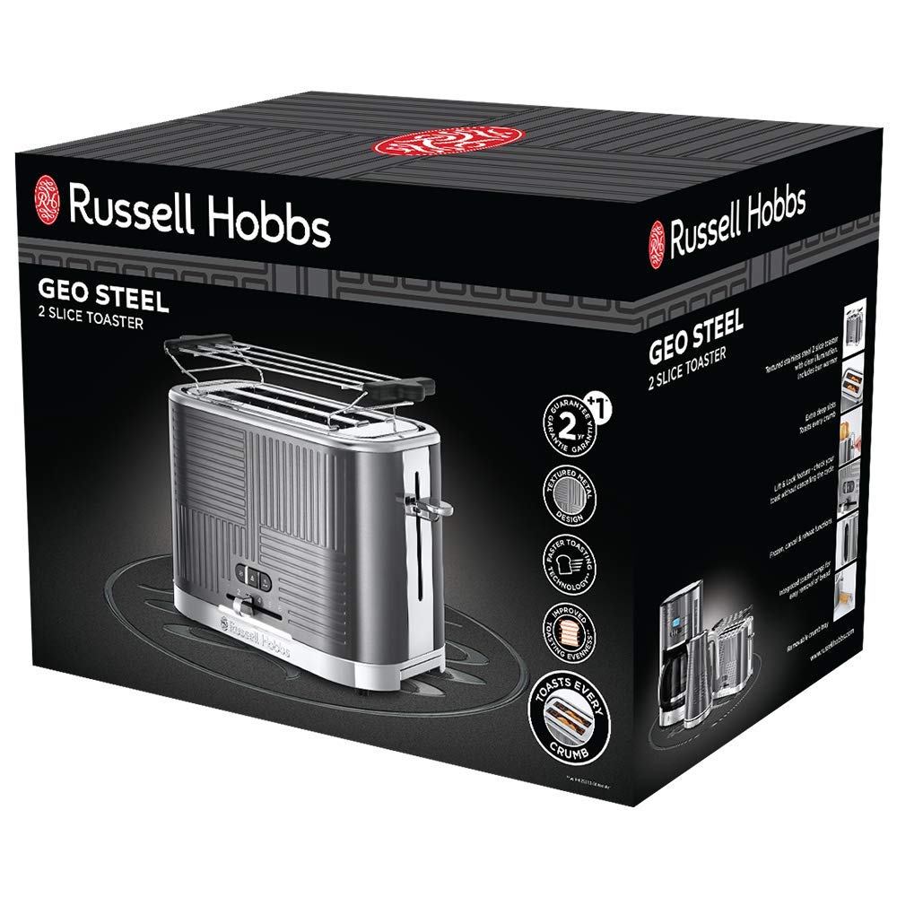 Russell Hobbs Tostapane, Scaldapanini, Toast Farciti, 2 fette diversa dimensione, Funzione Lift & Look, Riscalda e Scongela, Geo Steel 25250-56