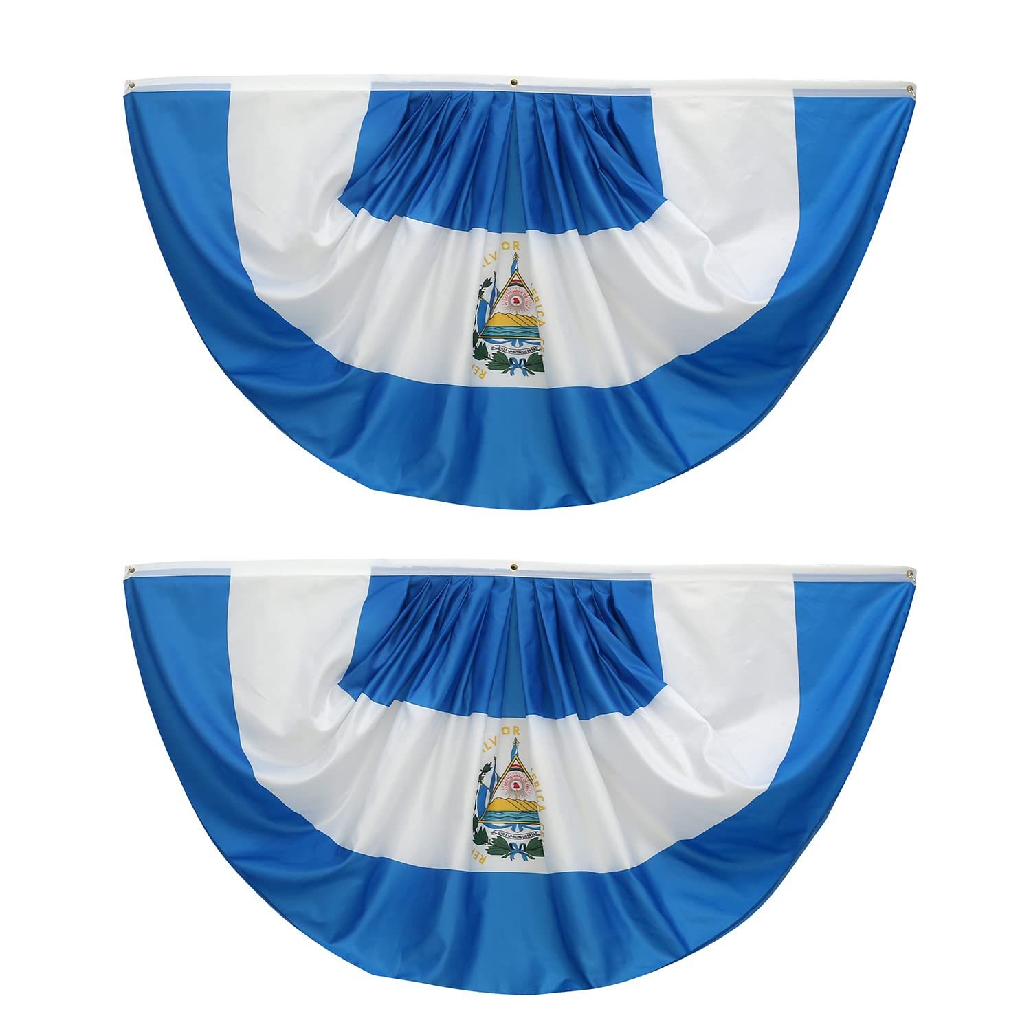 El Salvador El Salvadoran Pleated Fan Flag Bunting 3 x 6 Ft El Salvador Pleated 2 Pcs Fan Flag Banner Indoor/Outdoor/Front Porch Decorations, El