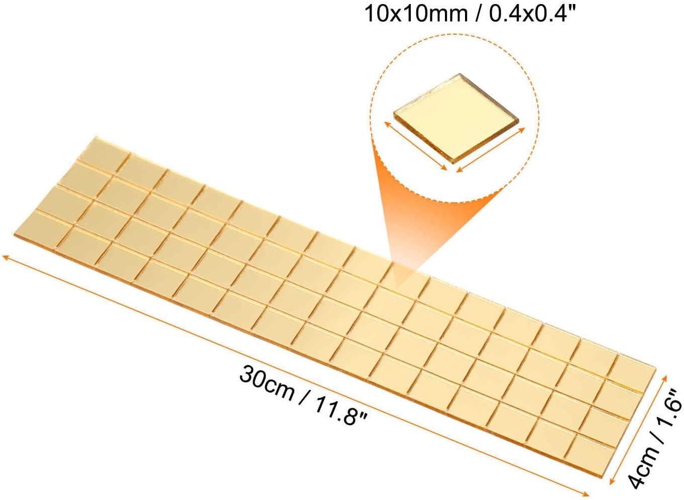 HARFINGTON 15 Sheet 1800 Pieces Self Adhesive Mirror Mosaic Tiles 10x10mm Small Square Mirror Tiles Sticker Disco Ball Stickers Mini Glass Tiles for DIY Craft Party Home Decoration, Gold