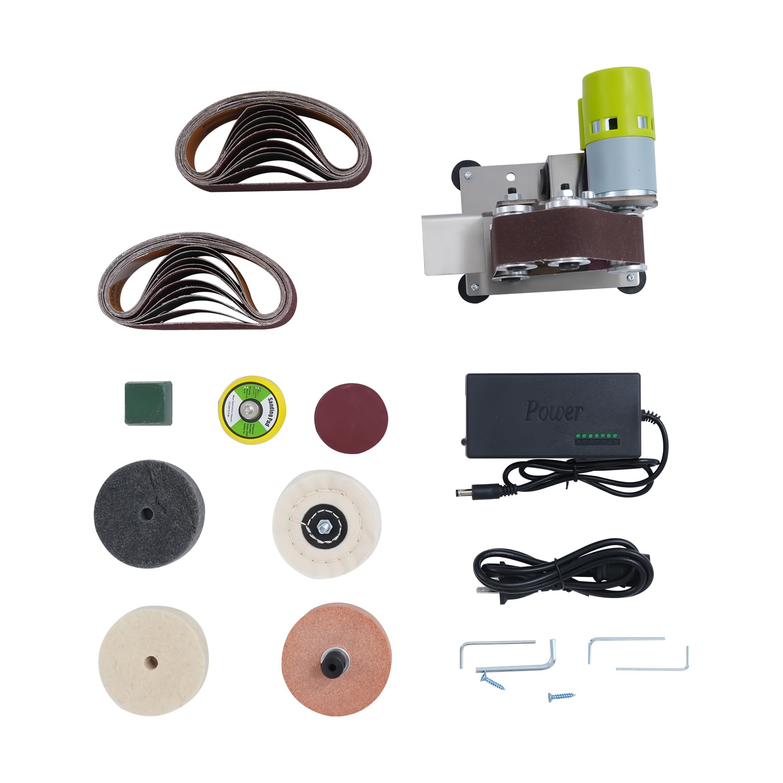 Mini levigatrice a nastro, 96 W, piccola levigatrice per cintura, lucidatrice a 7 livelli, 8000 giri/min, levigatrice a nastro elettrica, nastro regolabile, 17,5 x 11 x 4 cm