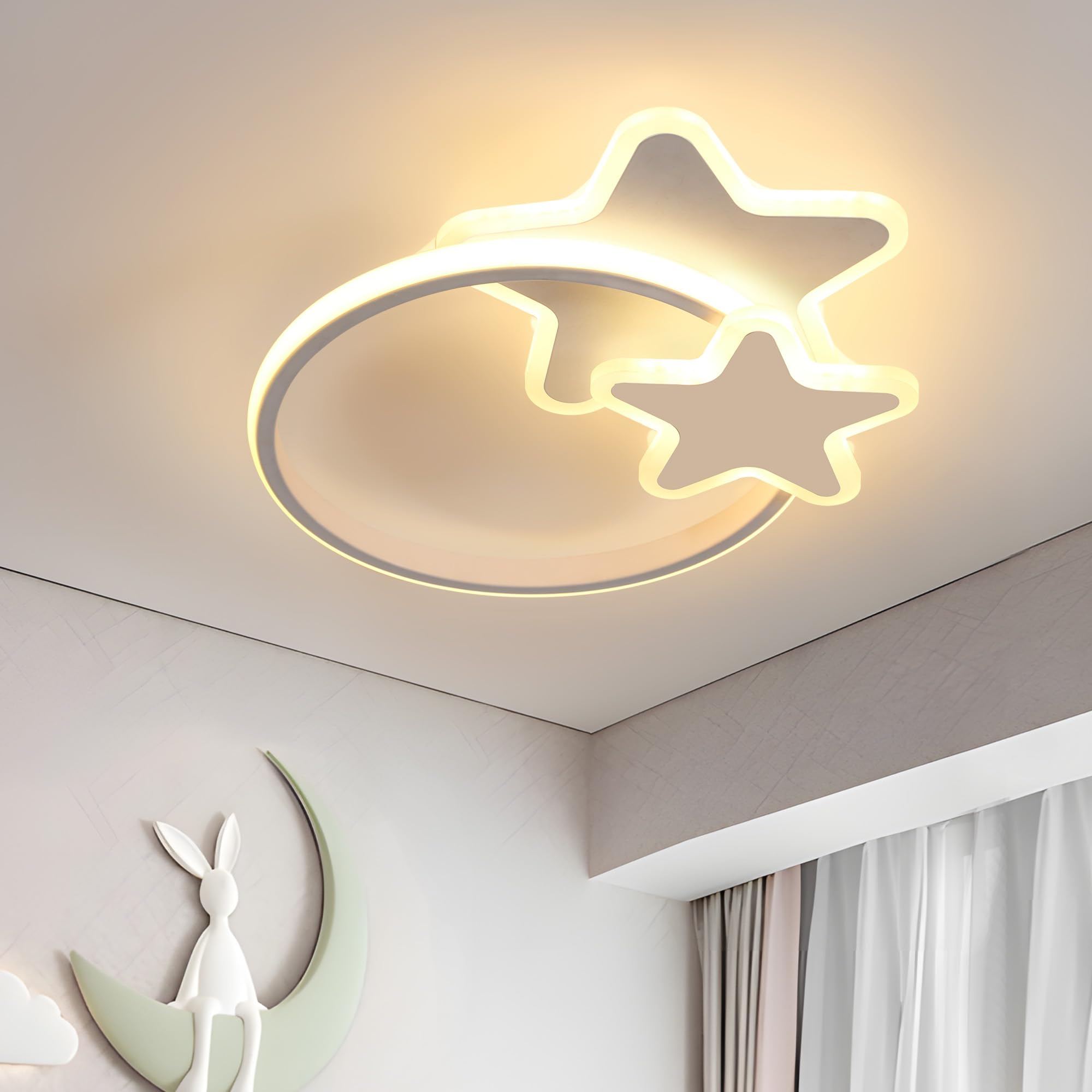 Osairous Lámpara de techo LED, Lámpara de techo de 40cm, 32W lámpara de techo acrílica moderna con diseño de estrella para habitación de bebé, habitación de niña, habitación de niño (blanco)