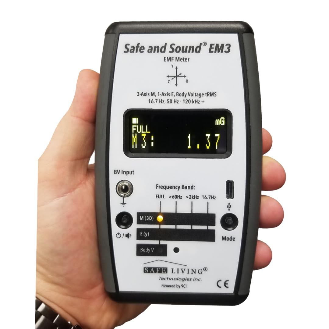Safe and Sound EM3 Gauss Meter - 3D Magnetic Field, 1D Electric Field, Body Voltage Meter