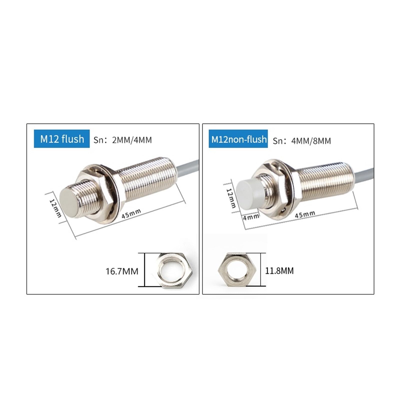 DC24V IP67 Metalldetektionssensor mit Langer Erfassungsdauer, PNP/NPN/NC-Anschluss, Näherungssensor, Positionssensor, M12/M18/M30-Kupferrohrerkennung(PNP NO)