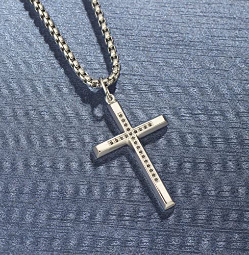 FANCIME Cross Necklace for Men Sterling Silver Cross Necklaces High Polished Gift For Men, Stainless Steel Box Chain Length 24 Inch4