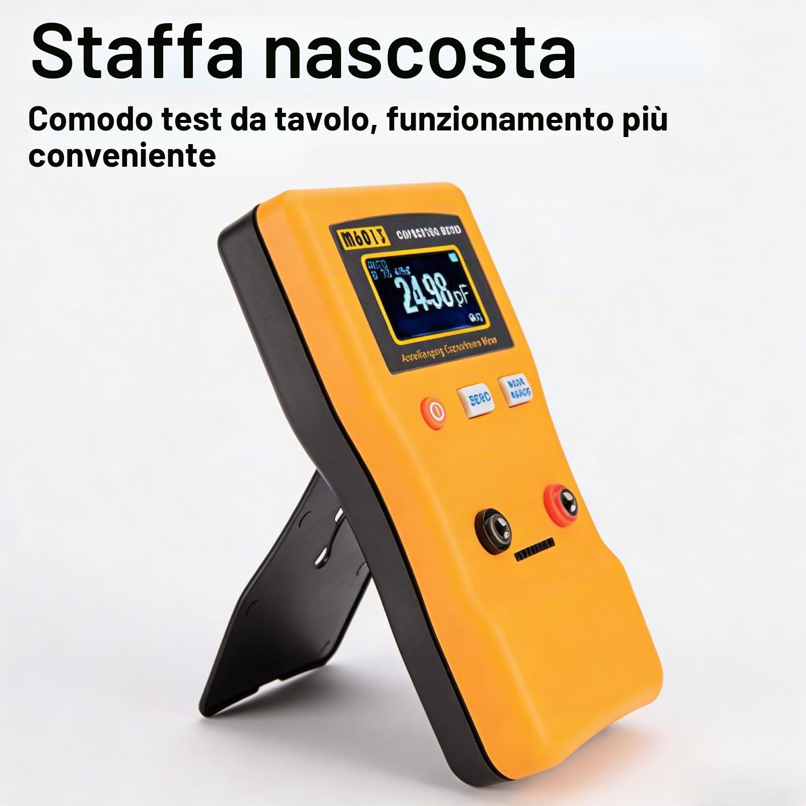 Tester del Condensatore, 0.01pf-470000uf Misuratore Capacità Digitale, M6013 Gamma Automatica Capacitance Meter Capacitor Tester con Retroilluminazione LCD, Supporto Nascosto