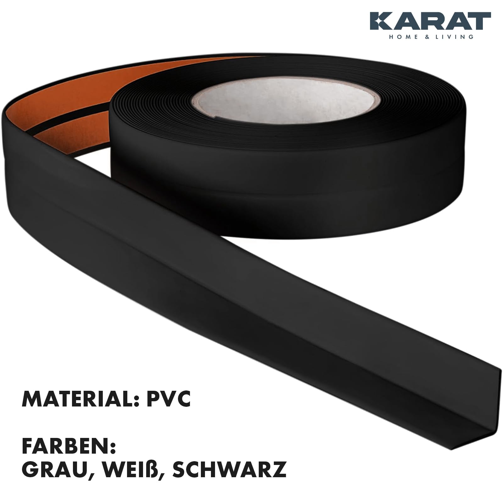 KARAT Zachte plint 50 x 15 mm, 15 meter - zelfklevende achterkant - plint van PVC voor keuken en badkamer, kniklijst, kleeflijsten individueel op maat te snijden (zwart, Oslo