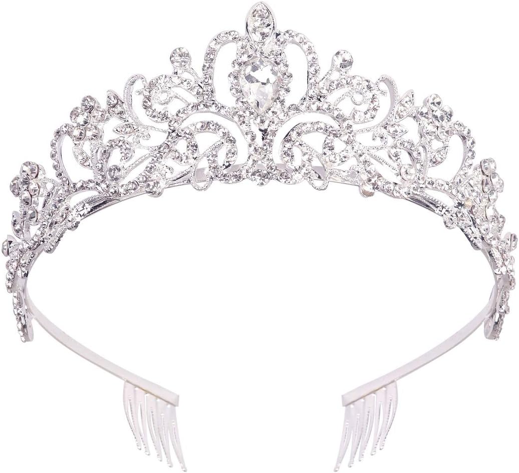 Silver Crystal Tiara Crown Headband Princess Elegant Crown with combs for Women Girls Bridal Wedding Prom Birthday Party