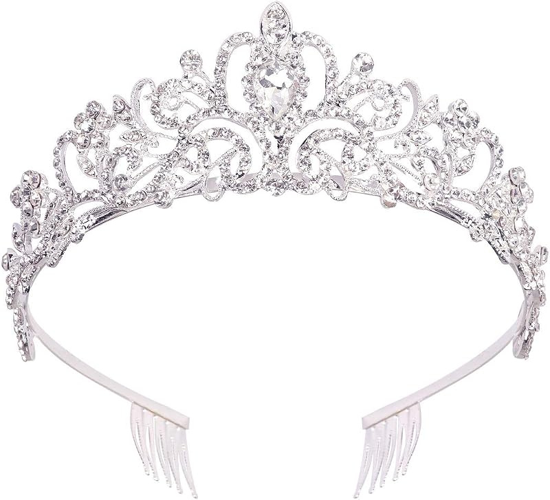 Didder Tiara de cristal plateado corona diadema princesa elegante corona con peines para mujeres niñas novia boda fiesta de cumpleaños