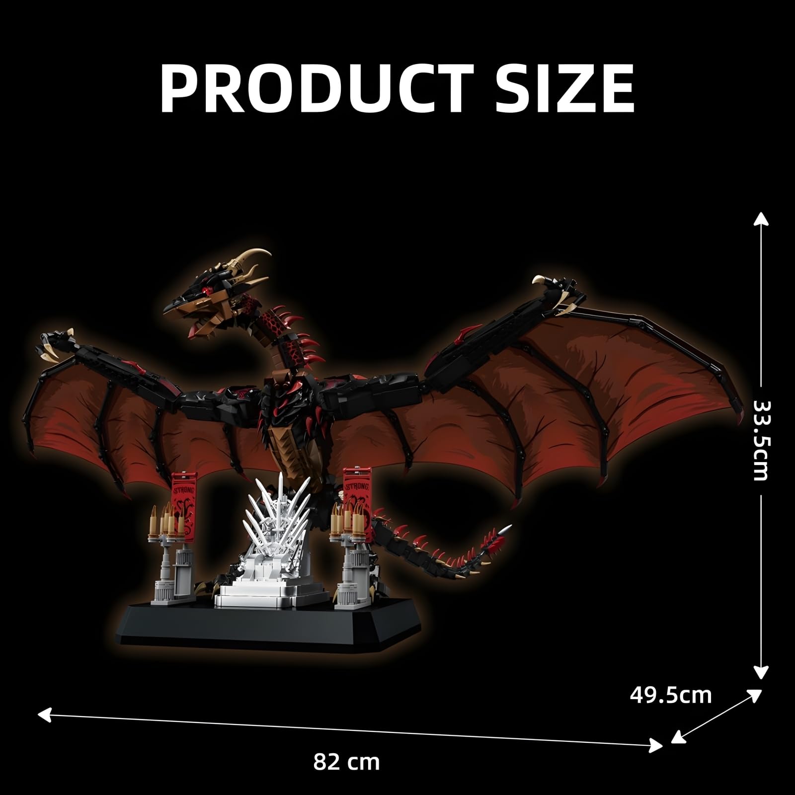 Drachen Klemmbausteine Set für Erwachsene, STEM Drogon Feuerdrache Bausteine Modell für Got Fans Heimbüro Dekor, 1868 Teile Drachen Bausteine Filmfans Geschenk