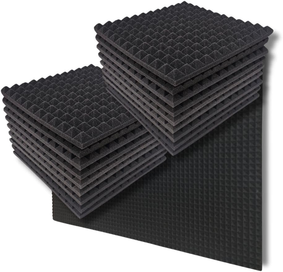 MMT Acoustix® 18Pc Pyramid Acoustic Foam, ProStudio Sound Setup, Soundproofing Noise Reduction Acoustic Panels | 1x1Ft 1” Thick, Charcoal Color