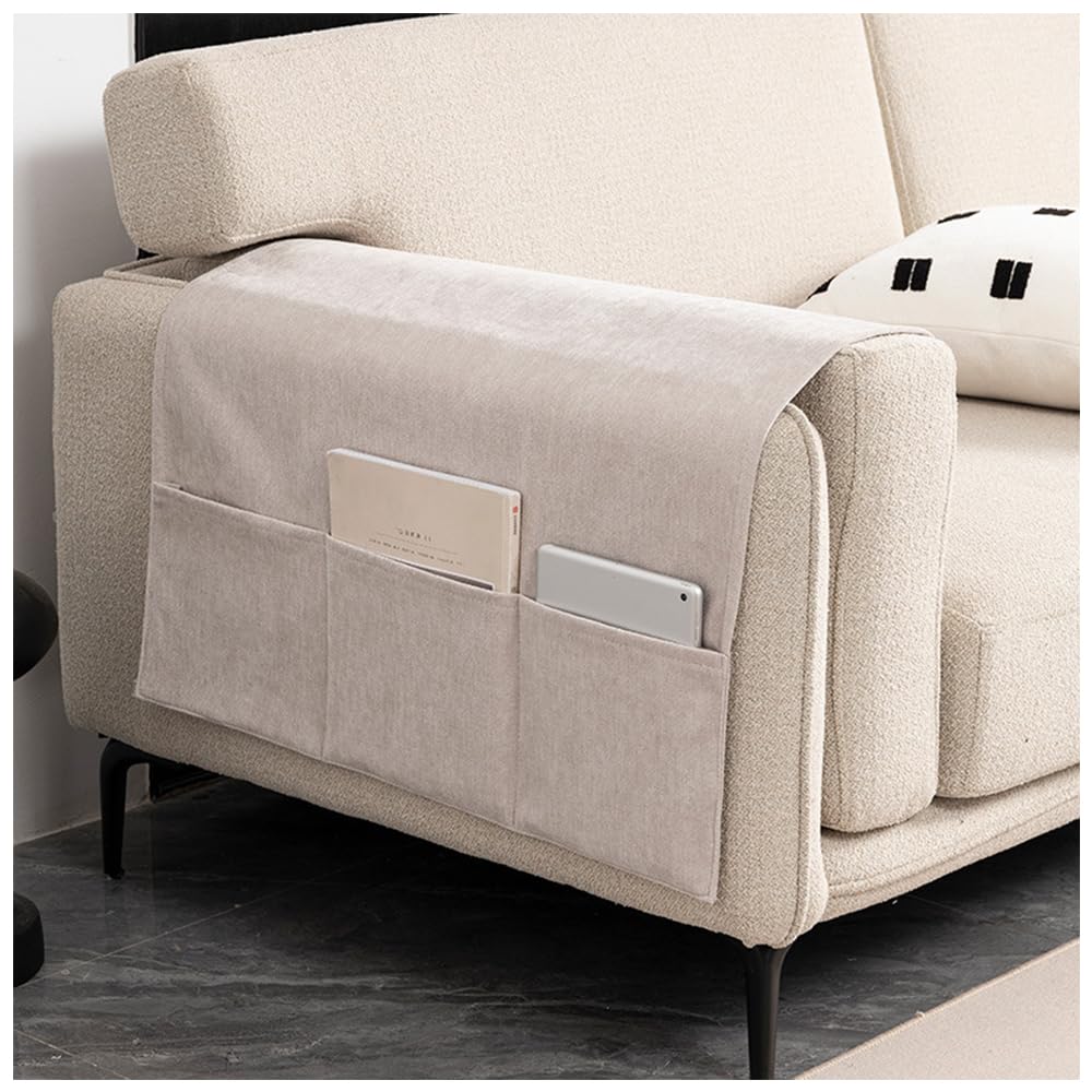 Hggzeg Sofa Arm Rest Cover, Armchair Organizer with 3 Pockets (Beige)