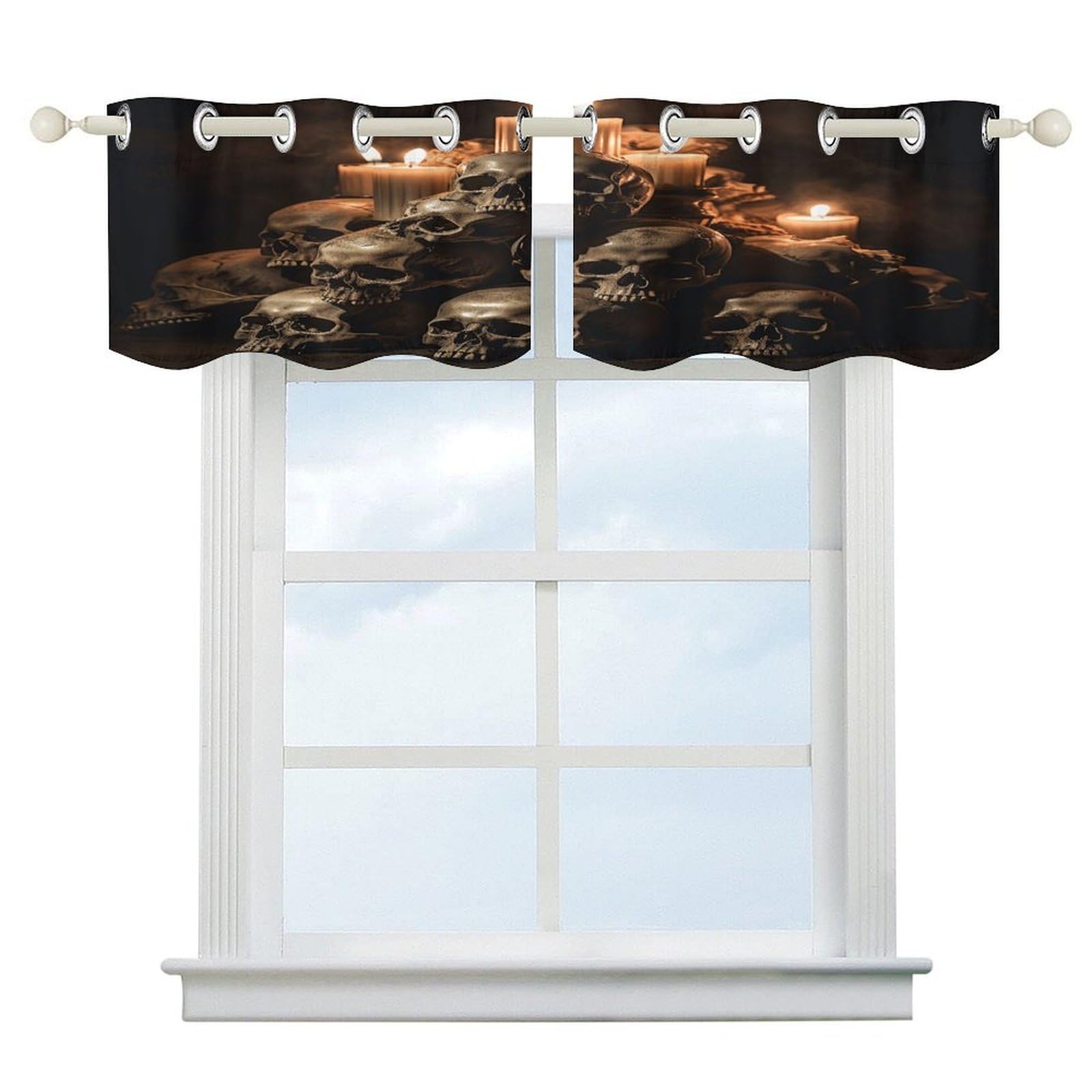 Cortinas opacas de calavera y vela: cenefa de arte moderno para cocina y dormitorio