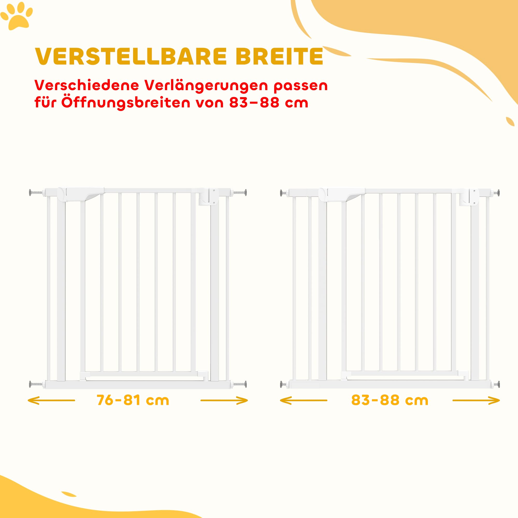 PawHut Treppenschutzgitter ohne Bohren für Kinder Küche 76-88 x 76 cm Weiß