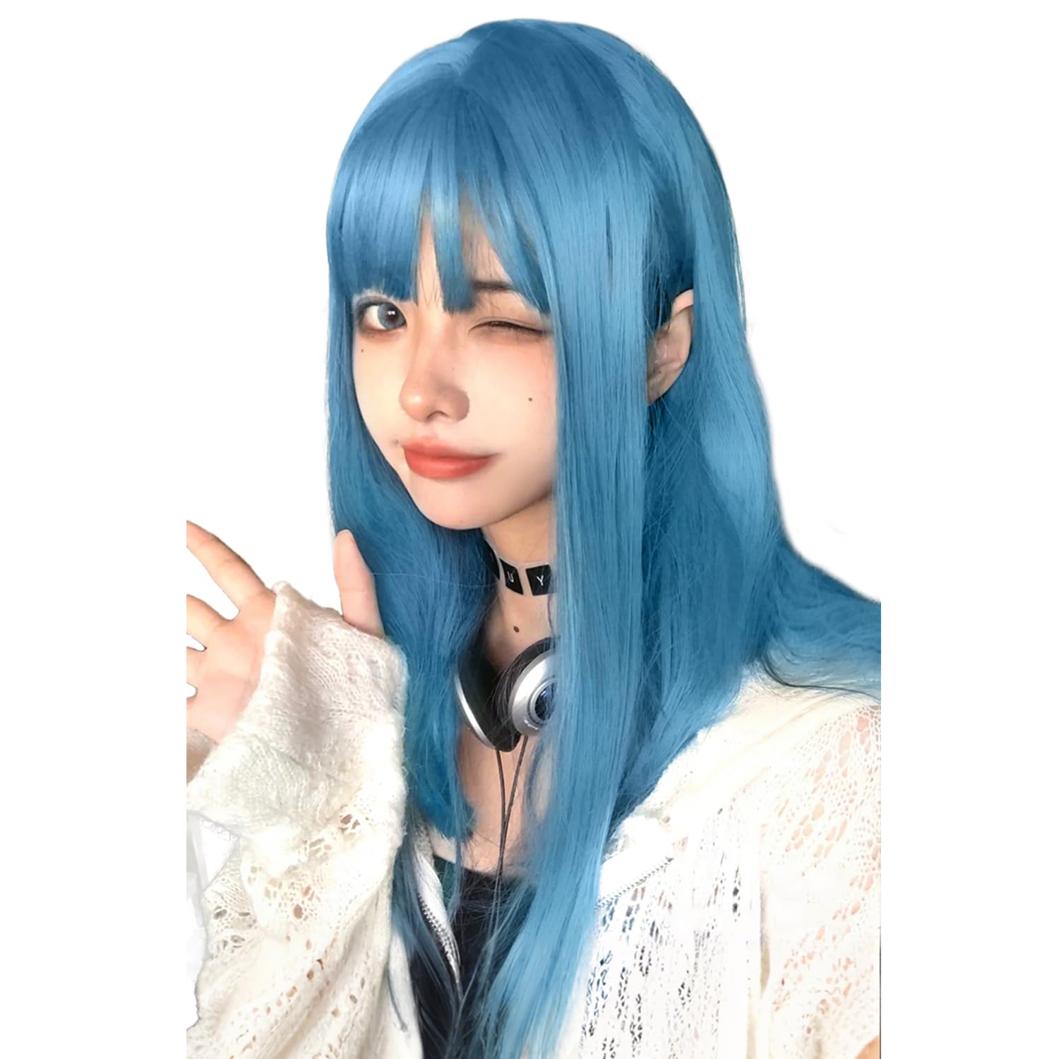 Amazon.co.jp: Sofeiyan ウィッグ ロング ストレート 青 普段使い用