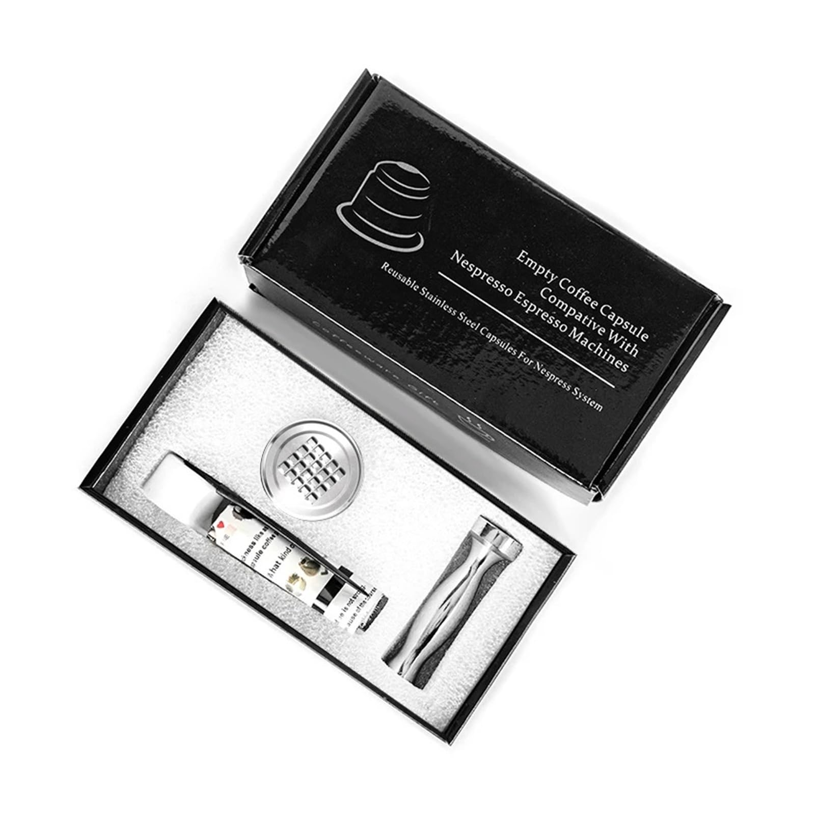 Cápsula de café recargable Compatible con cafeteras filtro de café reutilizable de cápsula de café de acero inoxidable(1PCS Pod 1PCS Tamper)