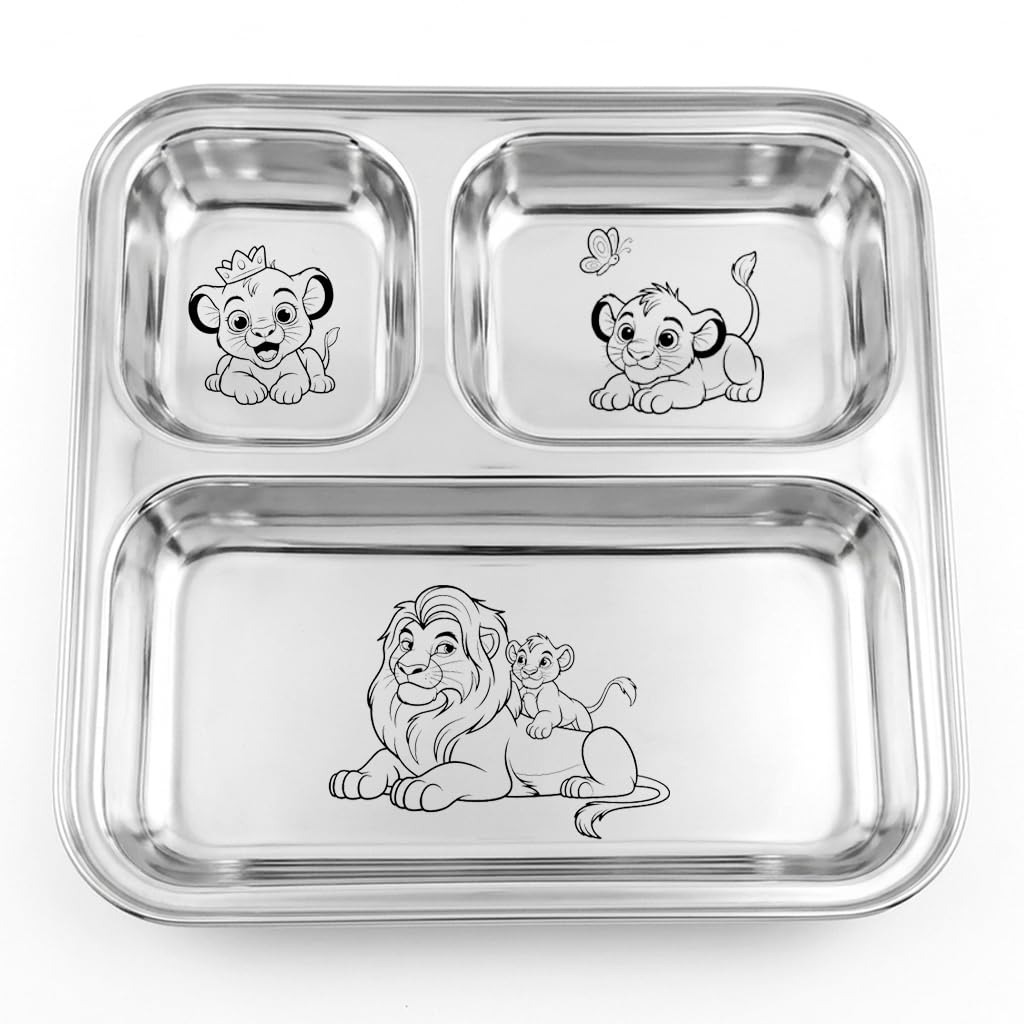 Stainless Steel Kids Compartment Plate with Cartoon Engraving | 3 Section Food Tray | Food Grade Steel Thali for Baby & Toddler | Durable, Easy to Clean (Cartoon Plate Design6)-image-33