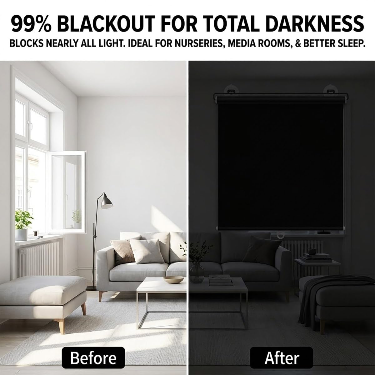 Estores enrollables con ventosas, Persiana Enrollable Sin Taladrar, Negro | Cortina opaca reflectante, Estor Térmico para Ventanas, aislamiento térmico y protección solar, retráctiles(W75 x H190cm)