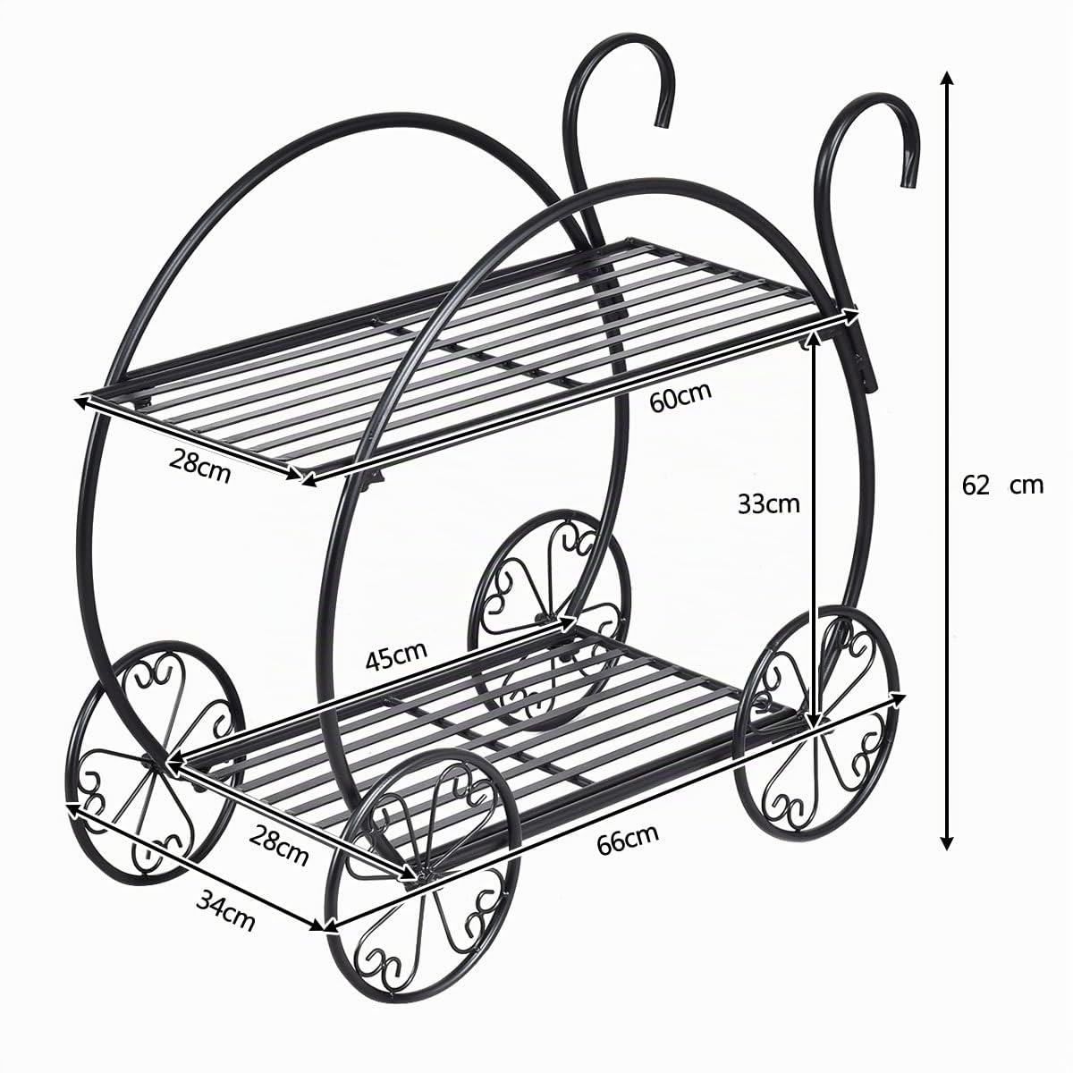GYMAX Scaffale Porta Piante in Ferro, Portafiori per Giardino, Nero (Stile 1-66 x 34 x 62 cm)