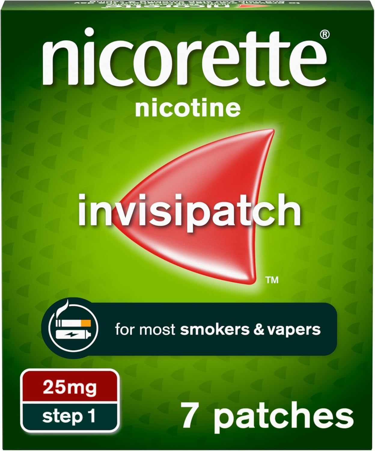Nicorette InvisiPatch, Nicotine Patches Step 1, 25mg, 7 Nicotine Patches, Effective and discreet Stop Smoking and Stop Vaping Aid, to Beat Cravings & Withdrawal Symptoms (Quit Smoking or Vaping)