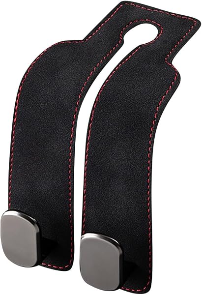 Headrest Hooks for Car, Car Seat Hooks for Headrest, Twin Hook Leather Car Headrest Hangers for Purses, Bags, Bottles, Seat Back Storage (Black 4pcs) - 2