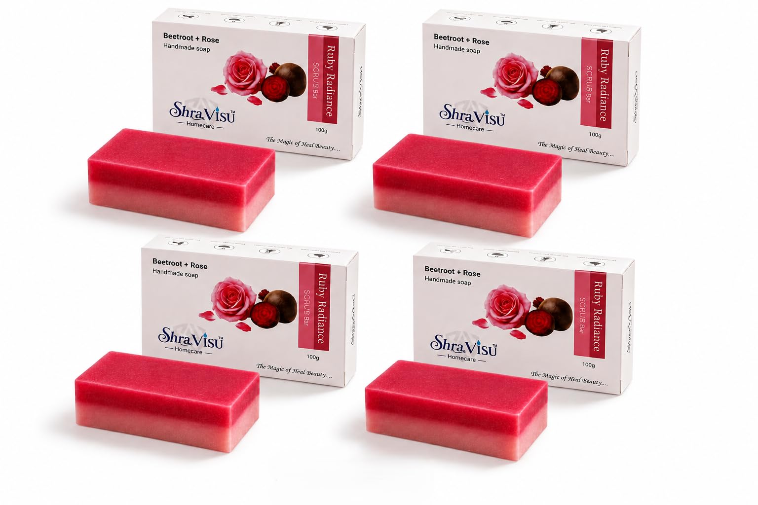 Men & Women Gentle Refreshing Scrub Soap With Beetroot + Rose Fragrance And Long-Lasting Freshness For Everyday Face Or Body Care (Pack Of 4)-picture-20
