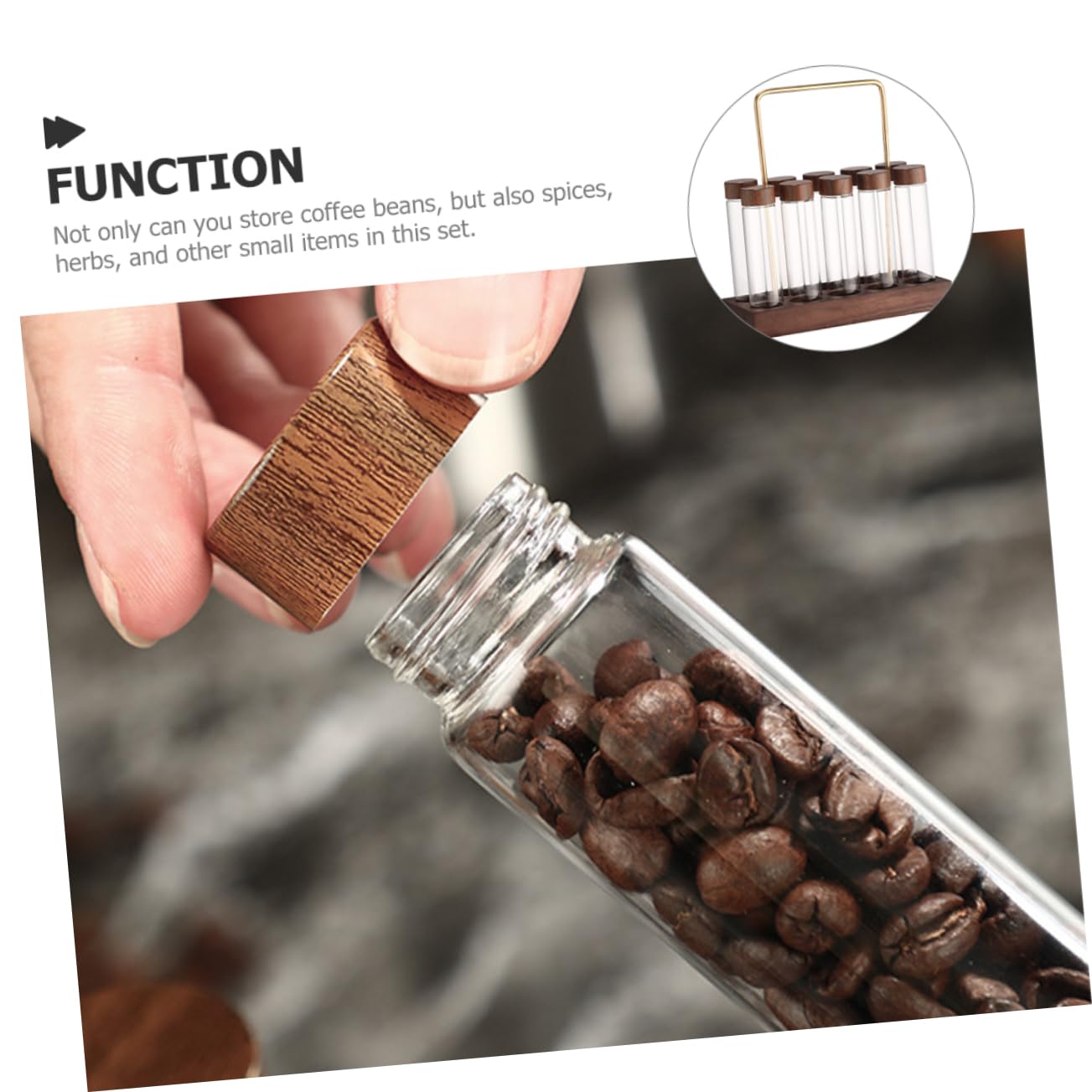 LIFKOME Luftdichter Behälter für Kaffeebohnen aus Glas mit Holzständer Platzsparende Aufbewahrung für Küche und Kleine Küchen