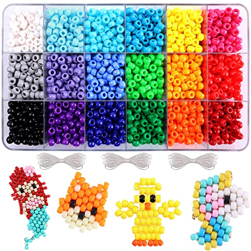 Image of 2600+pcs Pony Beads Kit 18 Color Rainbow Plastic Multicolor Pony Bead Bulk with Elastic String Hair Beads DIY Crafts Jewelry Making Kit for Bracelets Necklaces Key Chain