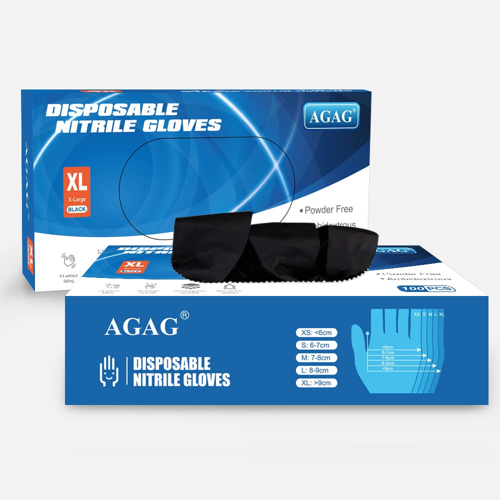 AGAG Guantes desechables de nitrilo negro, 100 unidades, 6 mil sin látex, guantes de nitrilo ultra fuertes, industriales, aptos para alimentos (XL)