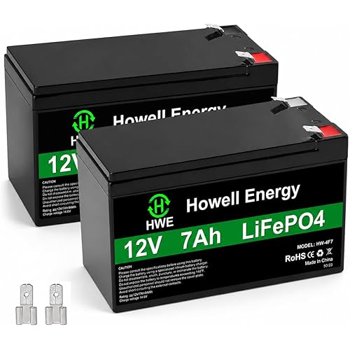 HWE 12V 7Ah Lithium Battery 2 Pack, 4000+ Deep Cycle Rechargeable LiFePO4 for Alarm System, Replacement Universal 6FM7 1270 SLA Battery, UPS, Solar, Ride on Toys, 15A BMS, F1 F2 Terminal
