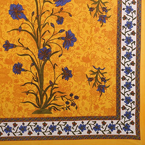 Image of RajasthaniKart Comfort Rajasthani Jaipuri Traditional Sanganeri Print 144 TC 100% Cotton Single Bedsheet with 1 Pillow Covers - Blue