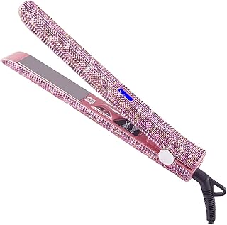 DORISILK 480°F High Temp Hair Straightener and Curler, Titanium Flat Iron Rhinestone Straightening Iron, 2 in 1 Straightening Curling 1“ Salon Professional Dual Voltage Crystal Bling Rose Pink