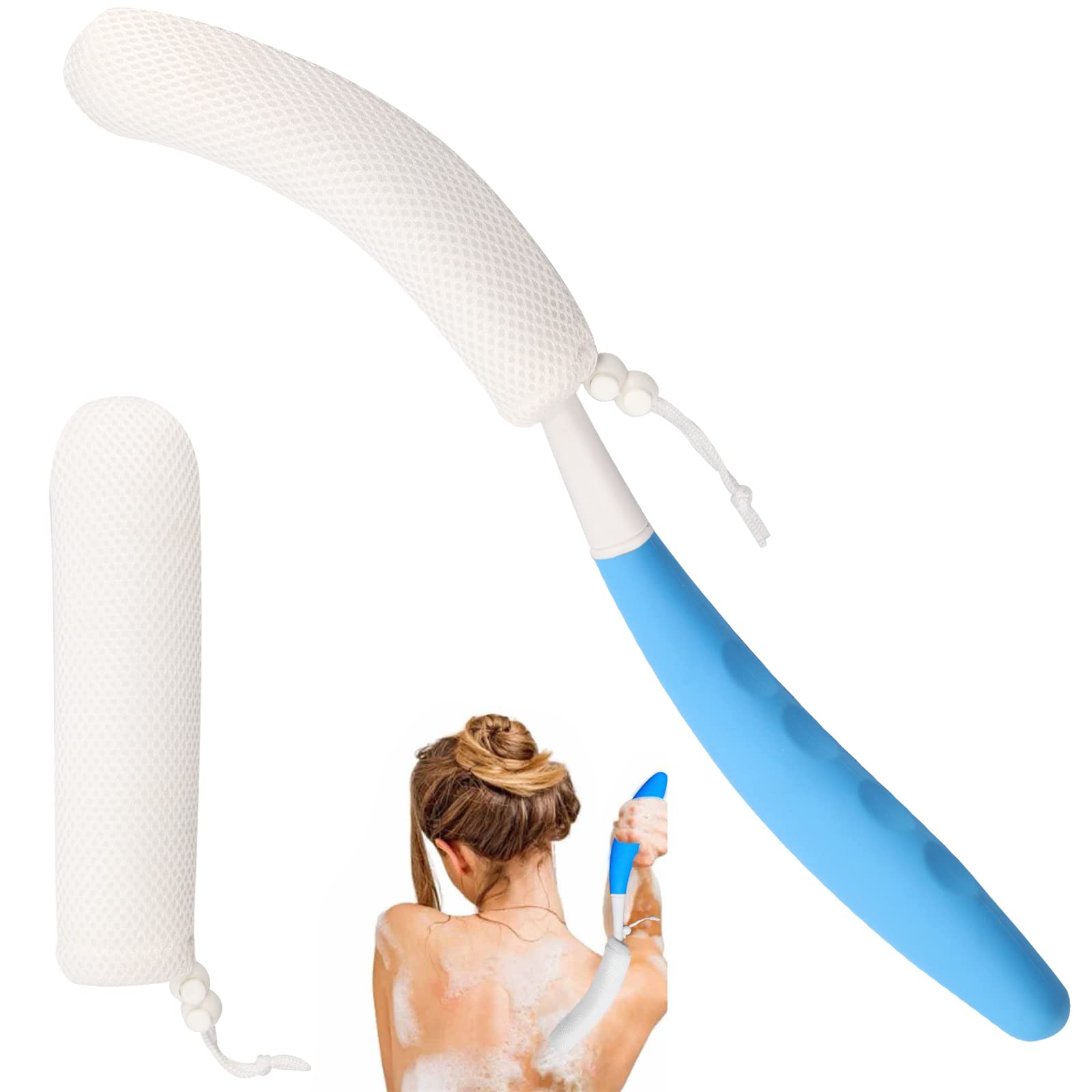 Long Handle Shower Brush, Non Slip Handle Shower Brush, Long Handle Rear Frosted Shower Brush, Suitable for scrubbing and Bathing in Difficult to Reach Areas of The Body.