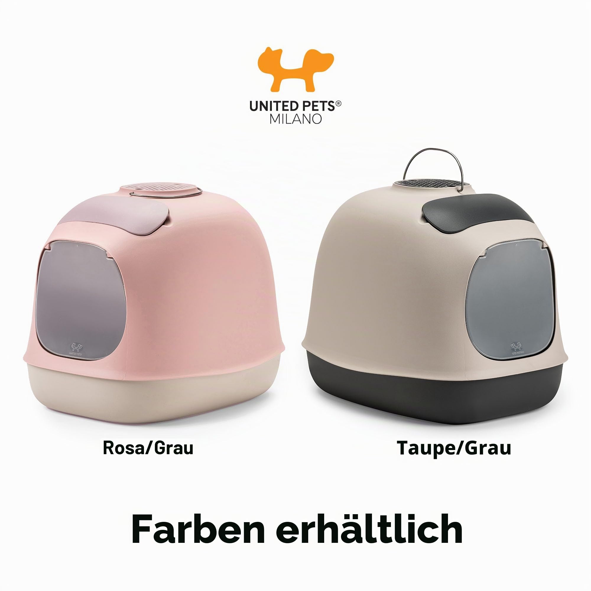 United Pets Minu, Katzentoilette mit Abdeckung, Made in Italy, Hellgrau/Rosa - Einheitsgröße
