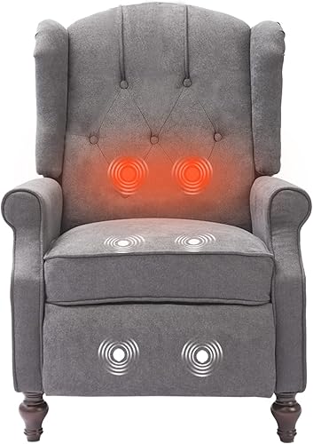 IPKIG Silla reclinable con calefacción y masaje, diseño copetudo con respaldo de alas, silla reclinable con bolsillos laterales para sala de estar,